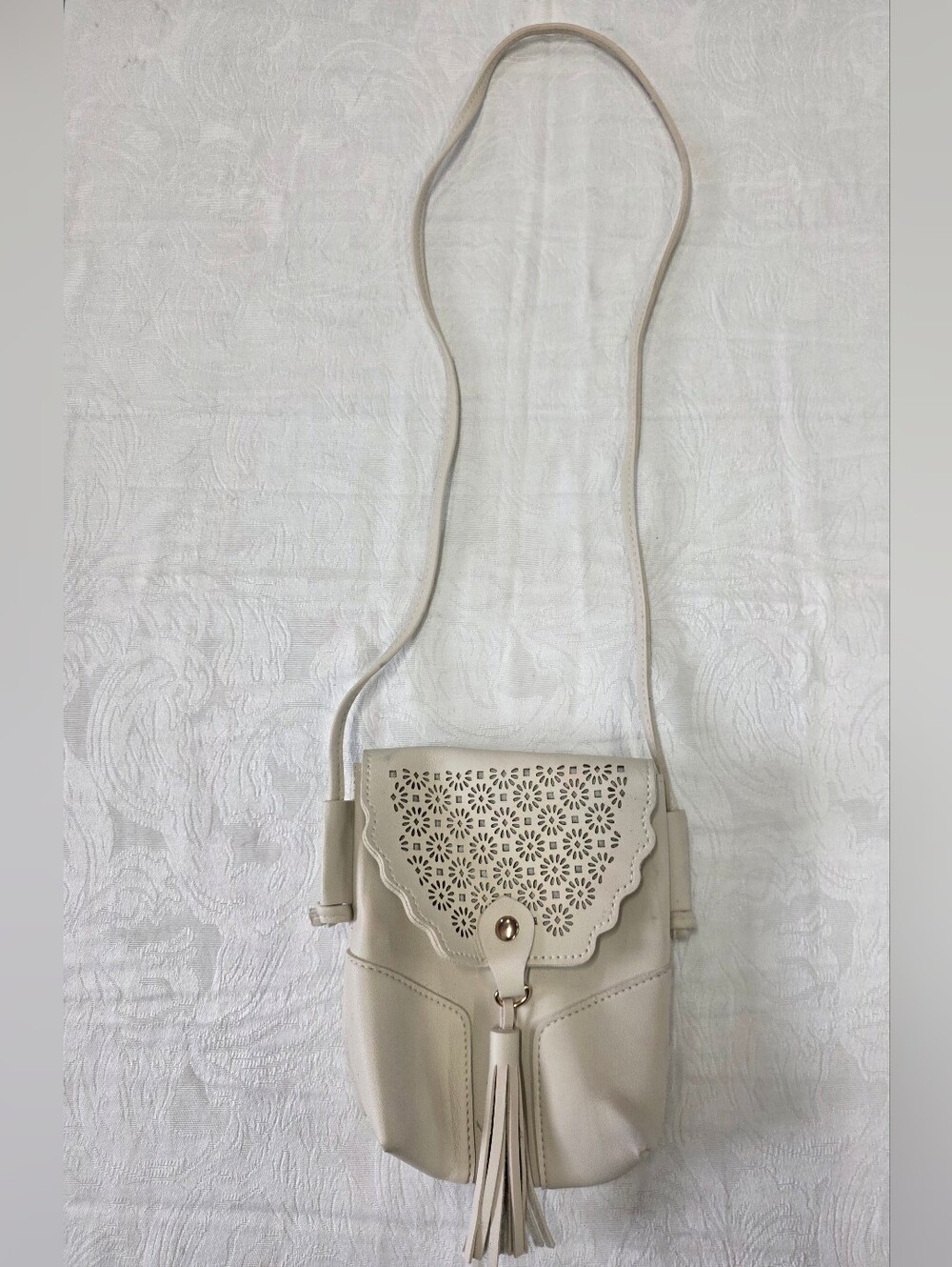 Cream Laser Cut Laser-Cut Crossbody Bag Tassel Boho Festival Mini Purse
